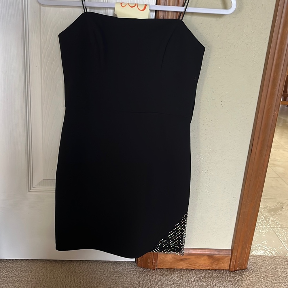 3 black dress with rhinestone slit